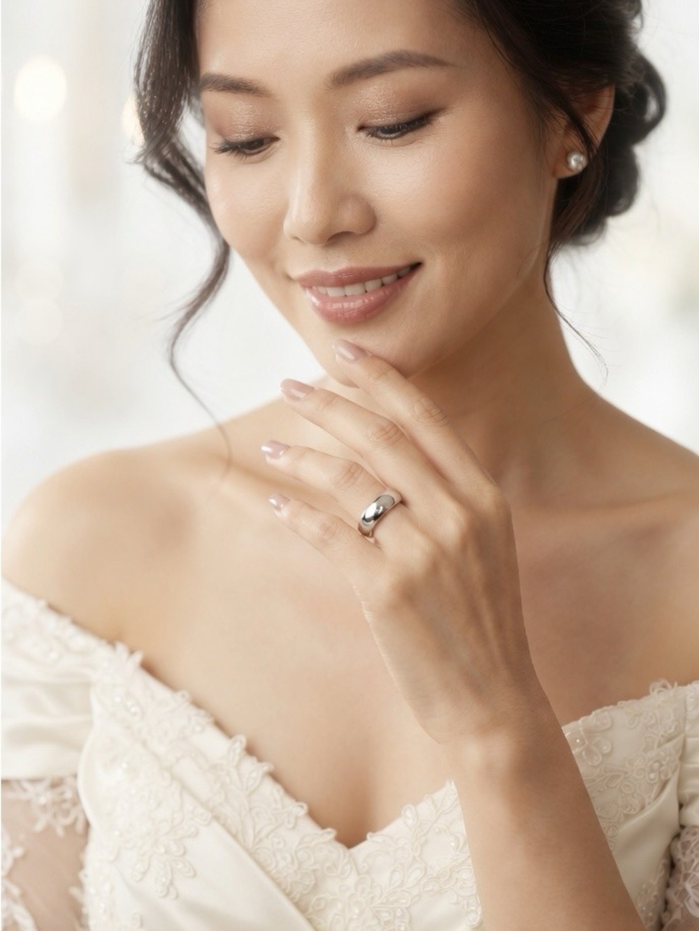 Silver Tone Wide Bridal Wedding Ring Band Engagement Modern Minimalist Timeless